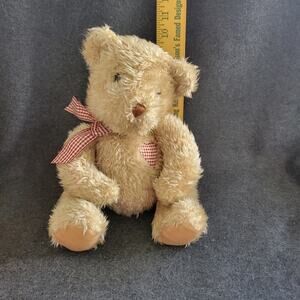 Russ Hucklebeary Teddy Bear 9"‎ Plush Brown Stuffed Animal Checked Bow Heart